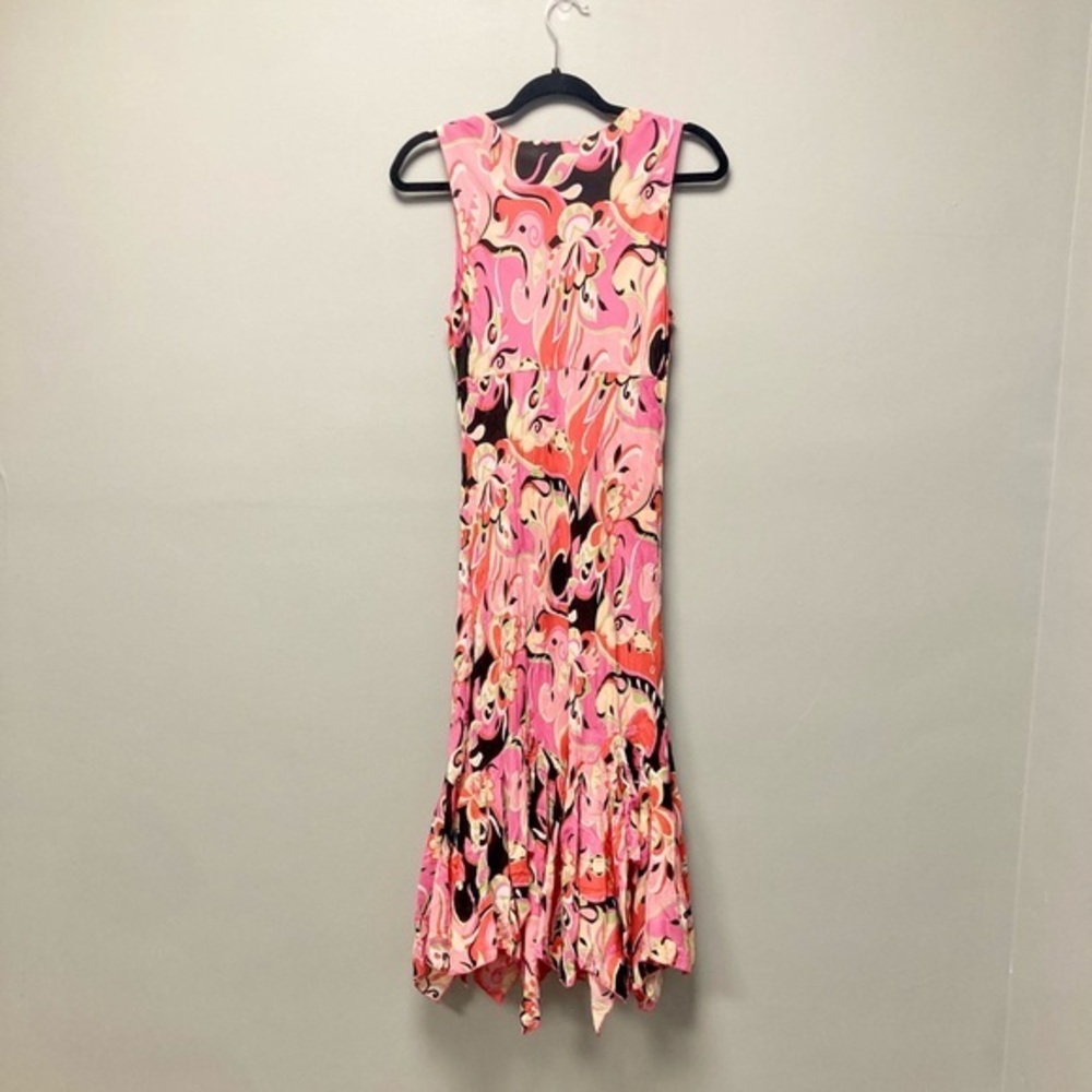 Rag Y2K Pink Psychedelic Paisley Handkerchief Hem Midi Dress Size 5 Sleeveless - Picture 2 of 4